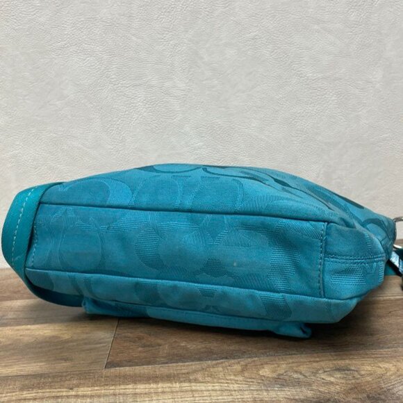 Coach Turquoise Teal Daisy Kyra Signature Large File Crossbody Bag - Picture 4 of 6